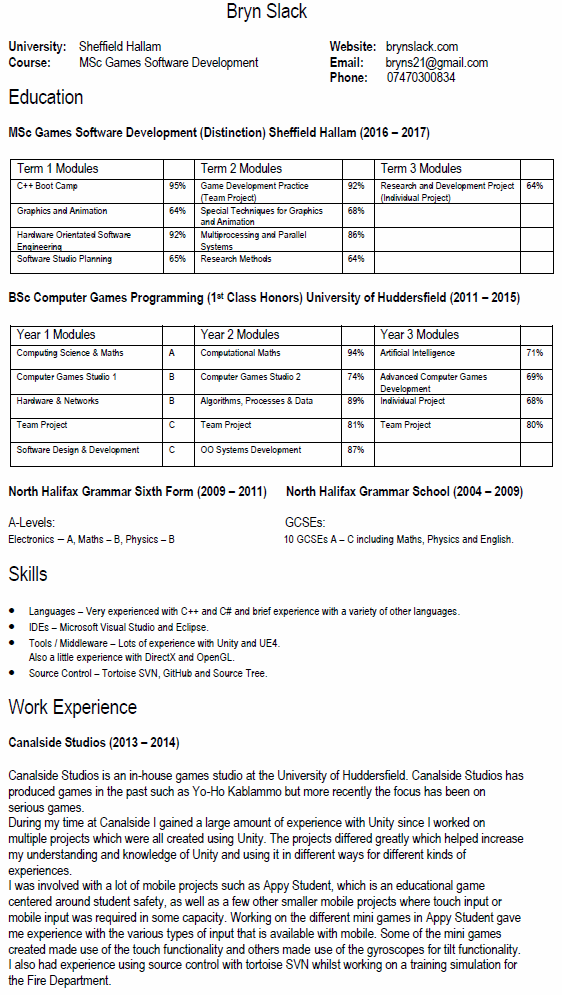 Bryn Slack CV